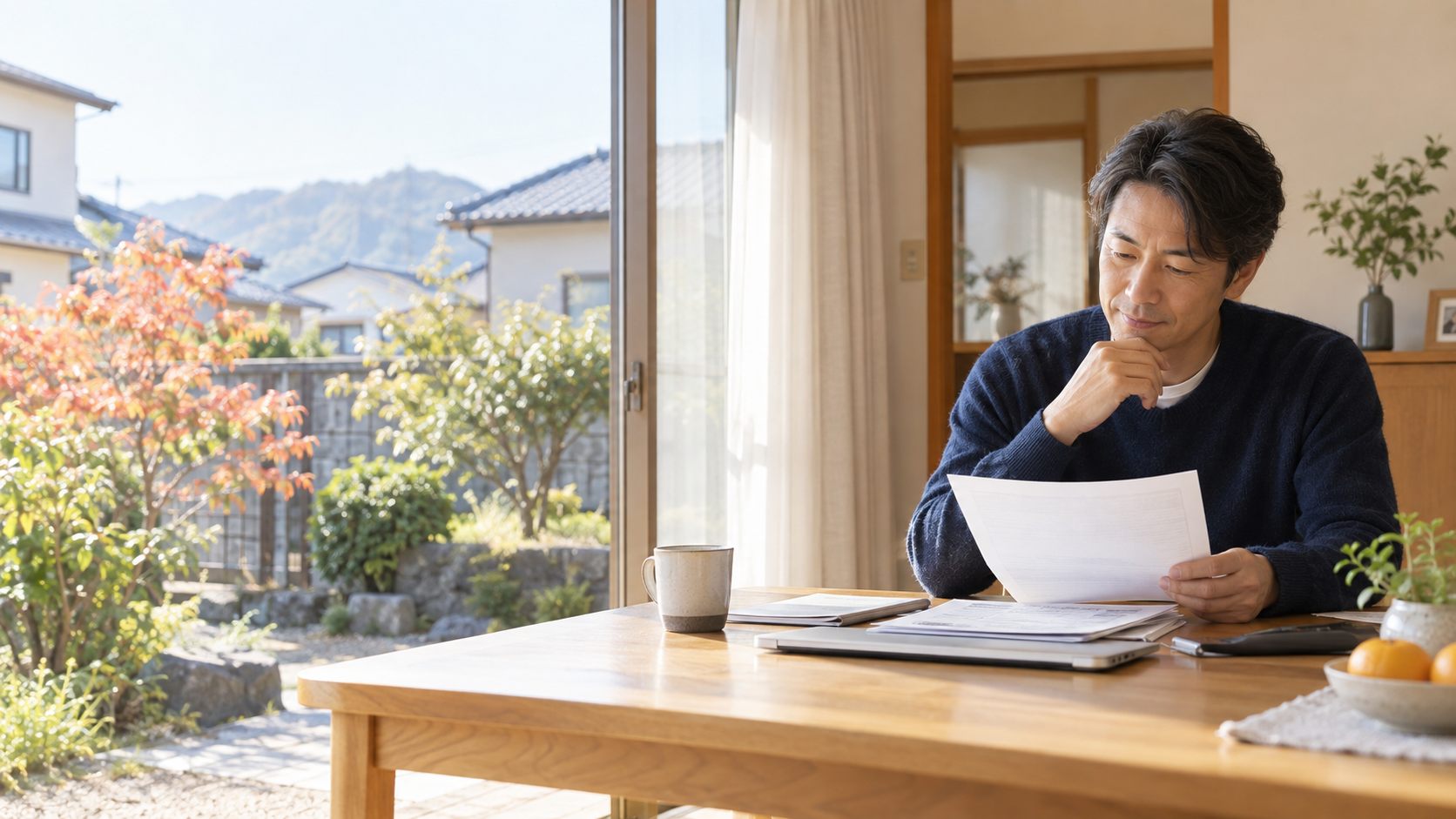 実家の書類を落ち着いて確認する人のイメージ
